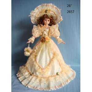  26 Inch Umbrella Doll Orange and White Dress Hat and Roses 