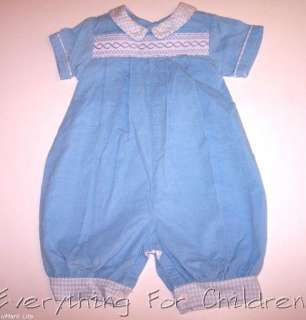 Boys BEAUX ET BELLES boutique romper 1 12 18 24 outfit blue smocked 