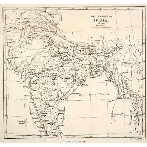  1881 Wood Engraving India Map Asia Hill Ranges Mountain 