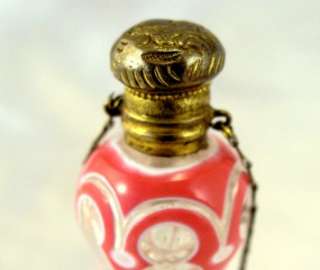 ANTIQUE Rare BOHEMIAN OVERLAY Waisted GLASS PERFUME SCENT BOTTLE 