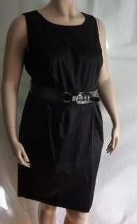 AGB Black Sateen SHEATH Belted Pleated Dress Women Plus Size 24W NEW $ 