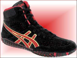 Asics Aggressor Mens Wrestling Shoes, Black/Red/Gold, J000Y 9026 