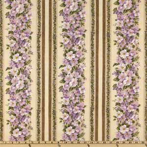  44 Wide Contessa Flora Violet Stripe Cream Fabric By The 