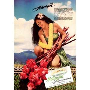   Matson Lines Hawaii Hawaiian Girl with Leigh Vintage Travel Print Ad