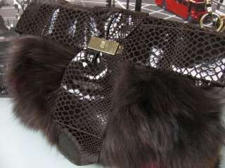 NWT $465 BILL BLASS Aiden Leather Fox Fur Snake Handbag Purse Bag 