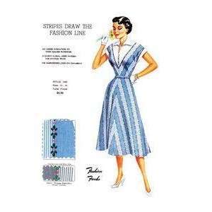 Vintage Art Stripes Draw The Fashion Line   Giclee Fine Art Canvas 