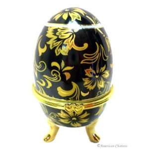 Gold Gilt Porcelain Egg Trinket Jewelry Keepsake Box