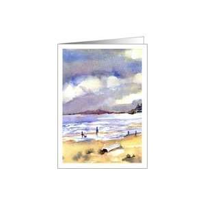  Fun on the beach,cloudy day,watercolor Card Health 