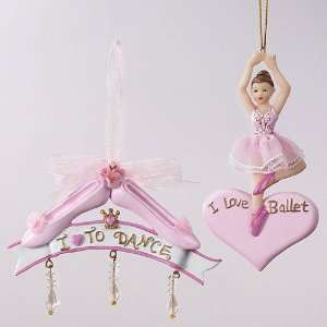 Set of 2 I Love To Dance & I Love Ballet Pink Christmas Ornaments