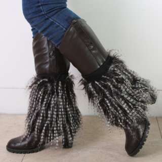 Womens Black White Faux Fur Winter Leg Warmers Boot Covers   20cm 