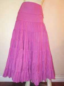 ALBERTO MAKALI Hot Pink Full Tiered Indian Mexican Fiesta Boho Skirt 8 