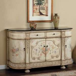   Antique White & Floral Hand Painted Console Cabinet