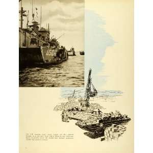  1945 Print Landing Craft Tank Liberty Ship Crane Marine 