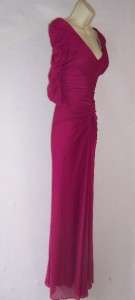 ALEX EVENINGS Raspberry Mother of Bride V Neck 3/4 Sleeve Formal Gown 