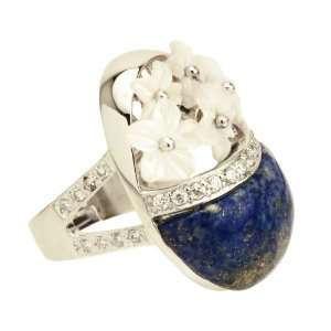 Blue Lapis with White Mother of Pearl Flower Saddle Ring