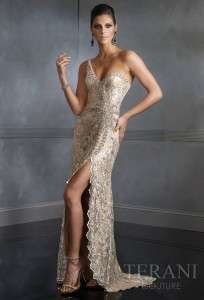 Terani Couture 35251GL One Shoulder Jewel Embellished Evening Dress 