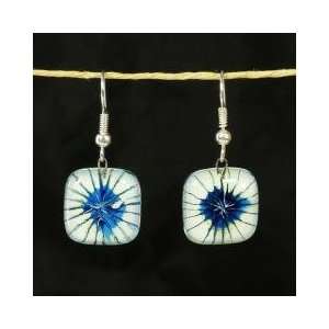  Chilean Handmade Blue and White Starburst Square Earrings 
