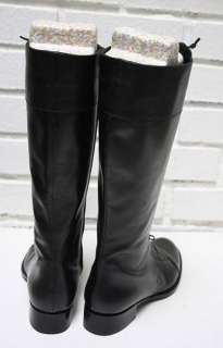 Womens Tall Flat Black Via Spiga Riding Boots Lace Up Leather 