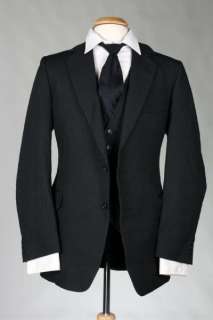Vintage Mod Black Pinstripe 3 Piece Indie Vested Suit 44 L  