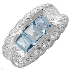   And Aquamarines Made In 14K White Gold. Total Item Weight 8.0G Size 9