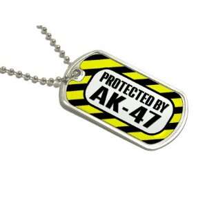 Protected by AK 47 Rifile Gun   Military Dog Tag Keychain 