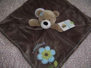   Sweetheart Blue Flower Brown Rattle Teddy Bear Security Blanket Lovey
