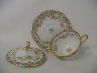 HAVILAND LIMOGES BOUILLON CUP & SAUCER WITH LID  