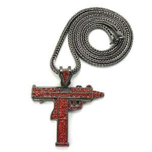  New Iced Out Paved UZI SMC GUN Pendant w/36 Franco Chain 