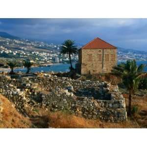 Old Ruin and New Building on Coastline, Byblos, Jabal Lubnan, Lebanon 