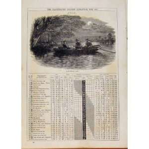  London Almanack July 1865 Moonlight Trip By Boat Print 