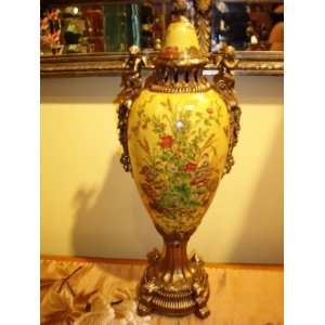  Hand painted Porcelain Urn with Bronze Figurines