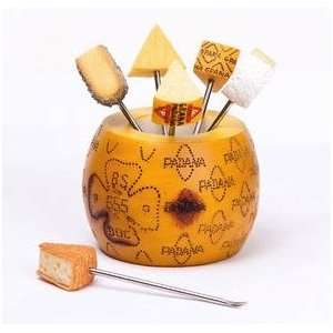   of 6 Cheese Appetizer Cocktail Forks / Picks in Cheese Ball Style Bowl