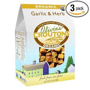 Olivias Croutons Organic Garlic and Herb Croutons, 4.5 Ounce (Pack of 