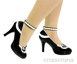 WIDE WIDTH FRENCH MAID ANKLE STRAP ROCKABILLY HEELS  