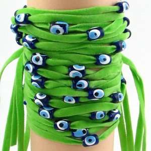  4 pcs Light Green Velvet Evil Eye Wrap String Bracelet, Blue 