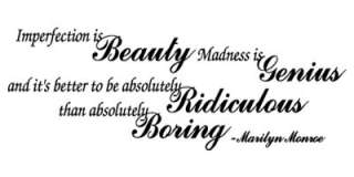 Imperfection is Beauty Marilyn Monroe Wall Quote Decal Home Decor GIFT 