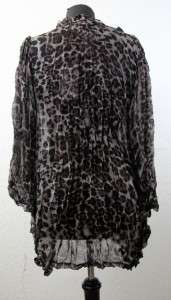 Pretty Angel Clothing Womens Leopard Print Blouse Silk Blend Crinkle 