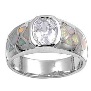  Sterling Silver Lab Opal Ring   5mm Band Width   9mm Face 
