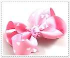 Boutique Pink with White Hearts Ribbon Hair Bow Alligat