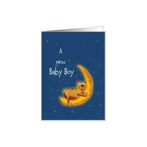  Congratulations New Baby Boy Bear sleeping on moon Card 