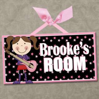   Kids Room Door Sign ROCK STARS   GUITAR GIRL Cute Wall Decor  