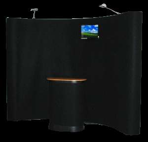 10 BLACK VELCRO FABRIC POP UP DISPLAYS + MONITOR STAND  
