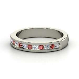  Daria Ring, Sterling Silver Ring with Diamond & Red Garnet 