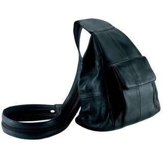 Embassy Black Solid Leather Hobo Sling Backpack Purse Handbag Shoulder 