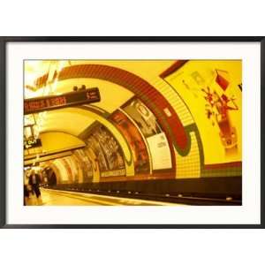 Lights and Advertisements in London Underground Train Station Framed 