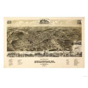  Staunton, Virginia   Panoramic Map Giclee Poster Print 