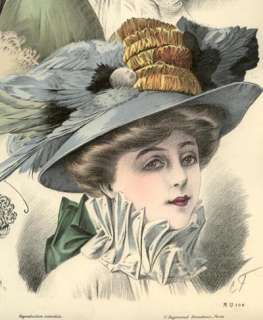 MODISTE UNIVERSELLE Oct,1908  HATS Chapeau Taupe plume  