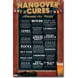 International Hangover Cures Drinking Alcohol Poster 22.5 x 34 inches 