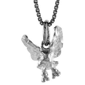 925 Sterling Silver Small Eagle Pendant (w/ 18 Silver Chain), 9/16 in 