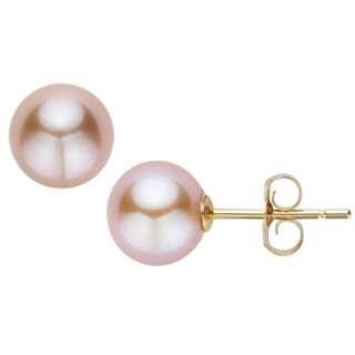 Natural 6.5 7mm Pink Cultured Pearl 14K Gold Earrings  